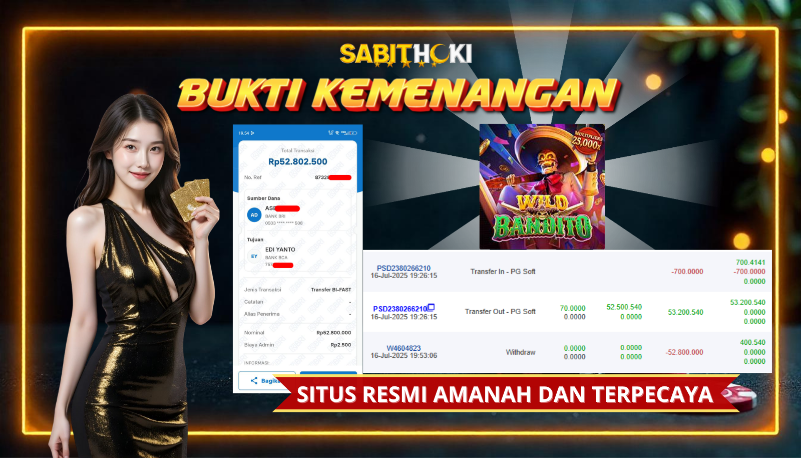 SELAMAT KEPADA MEMBER SETIA SABITHOKI BERHASIL JACKPOT DI PERMAINAN SLOT WILD BANDITO