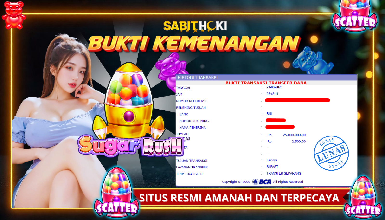SELAMAT KEPADA MEMBER SETIA SABITHOKI BERHASIL JACKPOT DI PERMAINAN SLOT SUGAR RUSH