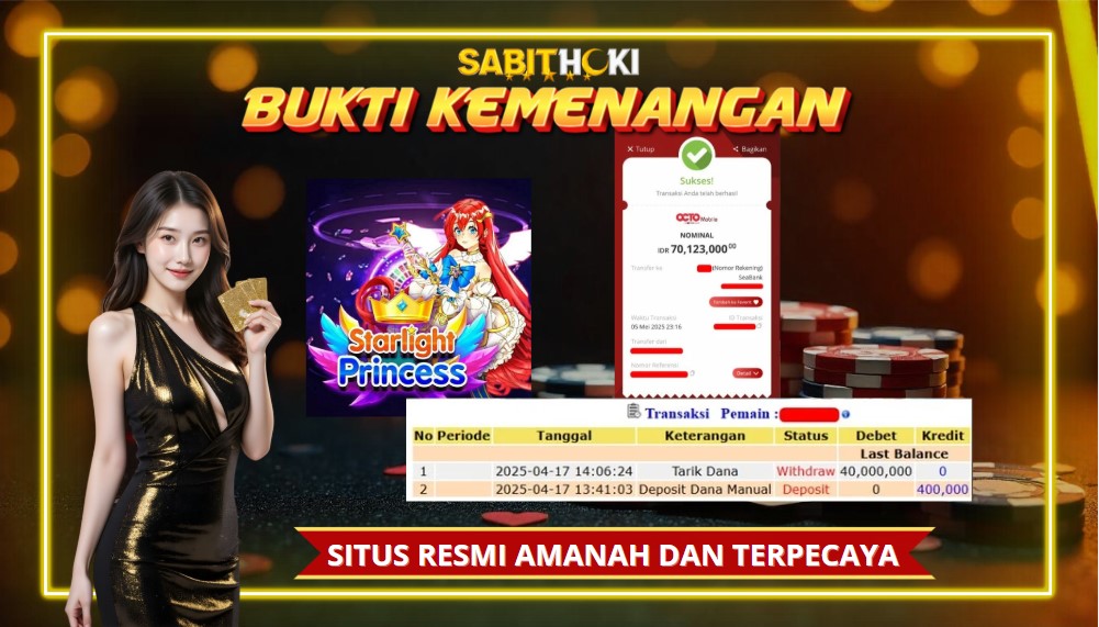 SELAMAT KEPADA MEMBER SETIA SABITHOKI BERHASIL JACKPOT DI PERMAINAN SLOT STARLIGHT PRINCESS
