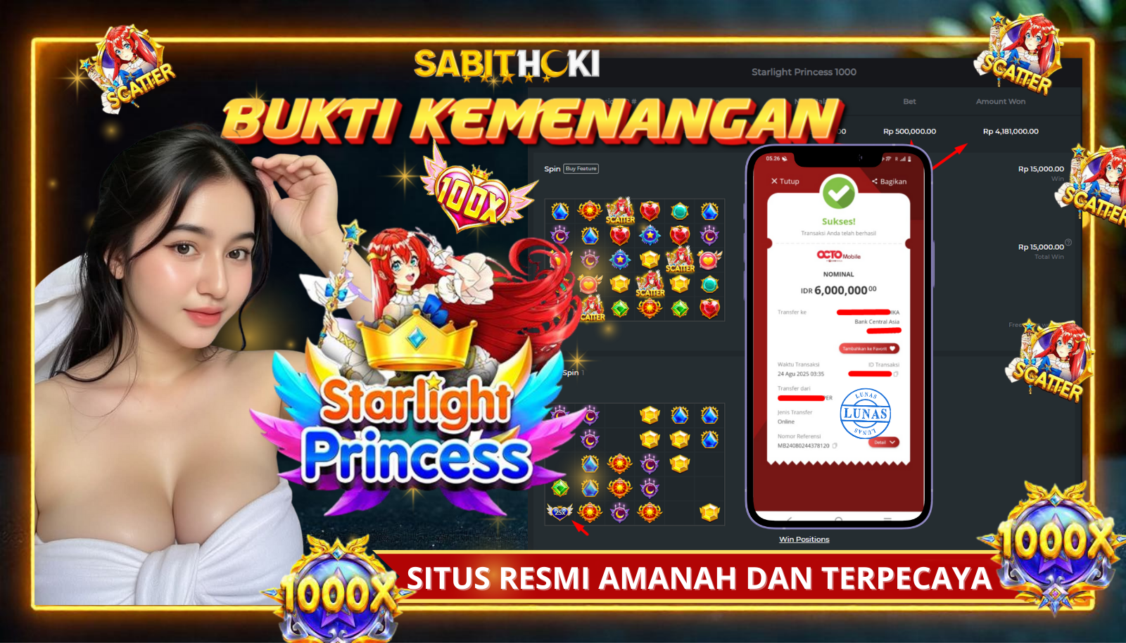 SELAMAT KEPADA MEMBER SETIA SABITHOKI BERHASIL JACKPOT DI PERMAINAN SLOT STARLIGHT PRINCES