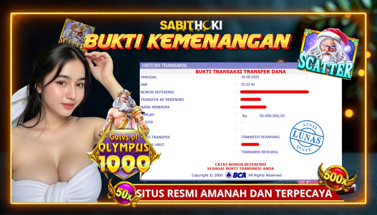 SELAMAT KEPADA MEMBER SETIA SABITHOKI BERHASIL JACKPOT DI PERMAINAN SLOT GATES OF OLYMPUS 1000