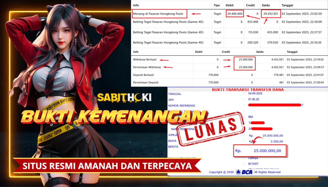 SELAMAT KEPADA MEMBER SETIA SABITHOKI BERHASIL JACKPOT DI HONGKONG POOLS RESMI