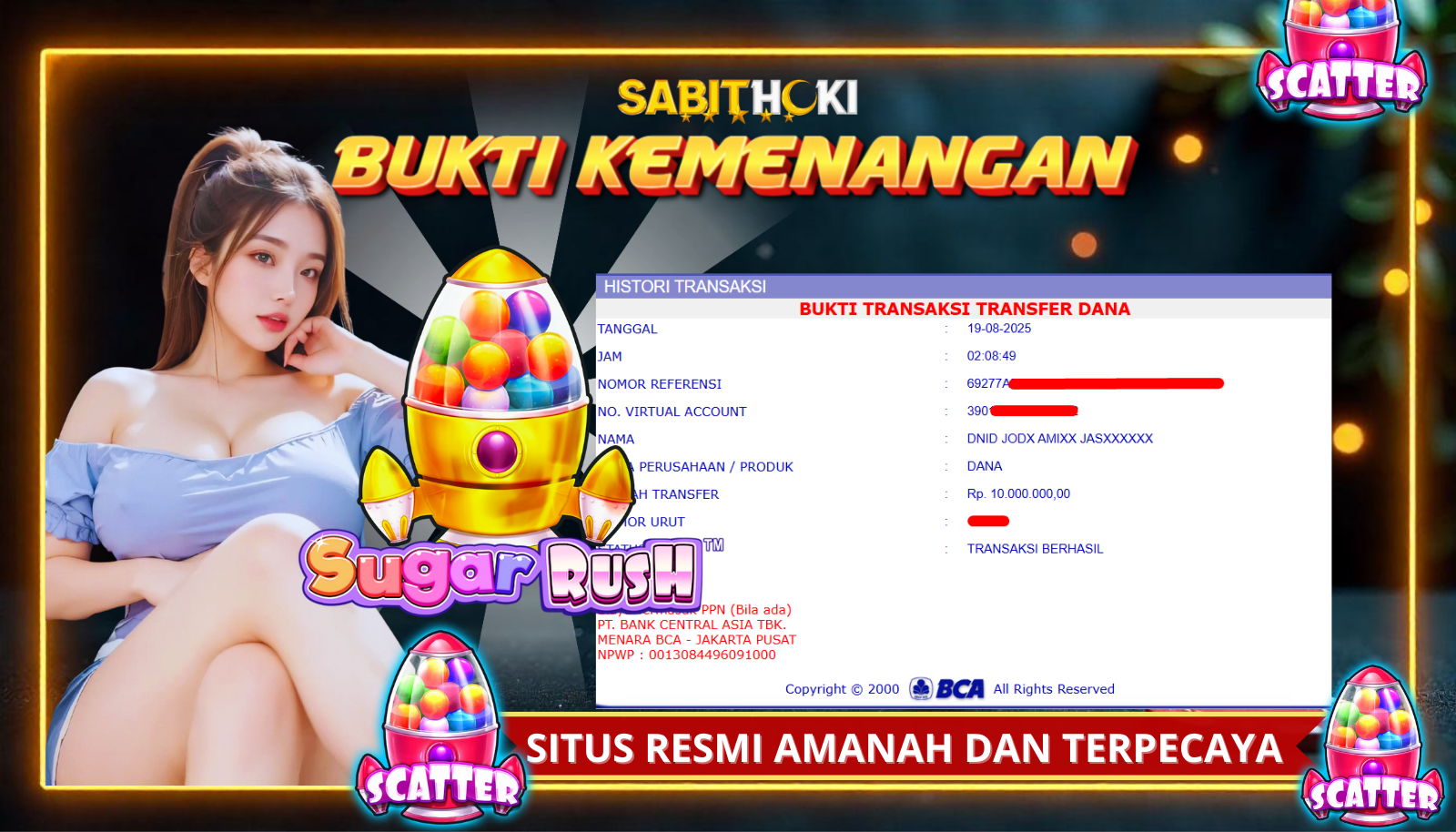 SELAMAT KEPADA MEMBER SETIA SABITHOKI BERHASIL JACKPOT DI PERMAINAN SLOT SUGAR RUSH